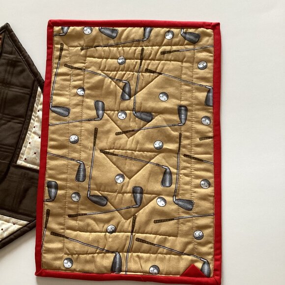 2 New Handmade Golf Mug Mats Rugs Fabric Placemat Table Linens Golfing - Picture 3 of 5